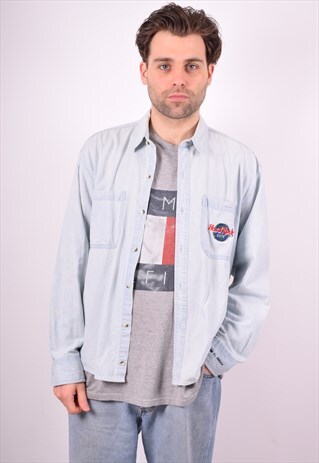 HARD ROCK CAFE MENS VINTAGE DENIM SHIRT MEDIUM BLUE 90S