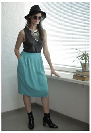 VINTAGE 80'S MIDI EMERALD GREEN STRAIGHT SKIRT