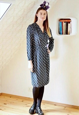 NAVY WHITE DOT VINTAGE DRESS
