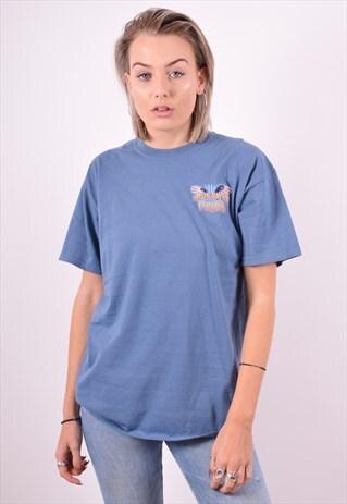 WOMENS VINTAGE T-SHIRT TOP MEDIUM BLUE 90'S