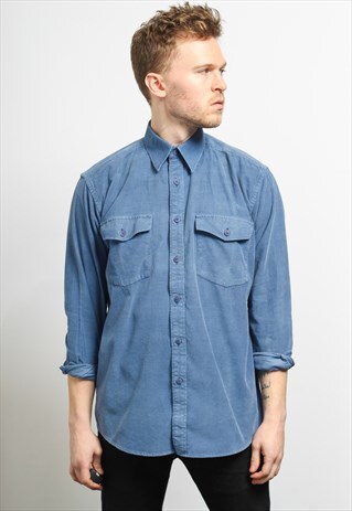 VINTAGE CORDUROY CORD SHIRT BLUE