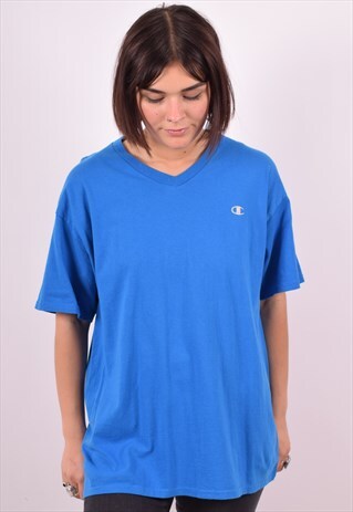CHAMPION WOMENS VINTAGE T-SHIRT TOP LARGE BLUE 90S