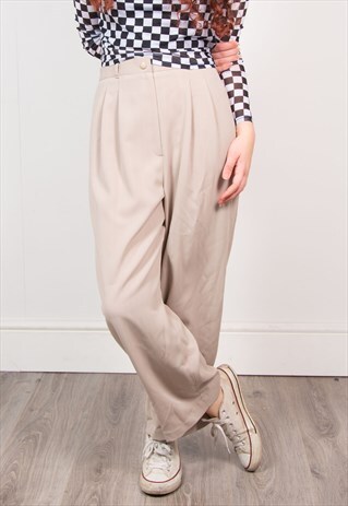 VINTAGE 90'S BEIGE HIGH WAIST LOOSE LEG TROUSERS