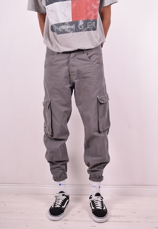 TOMMY HILFIGER MENS VINTAGE CARGO TROUSERS W32 L31 GREY 90S