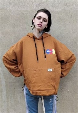 Master slogan hoodie Loose fit waist y2k beam pullover brown