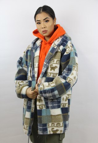 VINTAGE 90'S AMAZING PATTERNED HOODED FLEECE