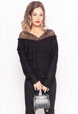 Black Jumper with Lace Shoulders