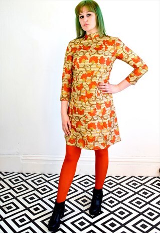VINTAGE 70'S JAPANESE FLORAL / STRIPE PRINT DRESS