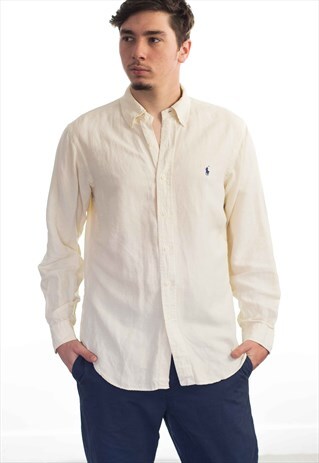 VINTAGE POLO RALPH LAUREN OFF-WHITE LOGO SHIRT 90S M 9.2