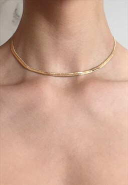 Jade: Gold Snake Herringbone Chain Choker Necklace