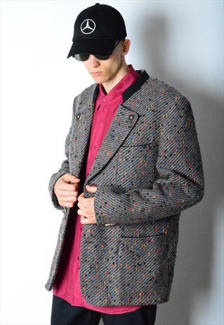 VINTAGE 70S GREY COLOURFUL SPECKLED BLAZER