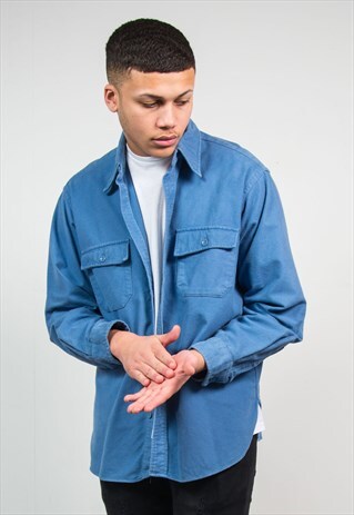 VINTAGE FLANNEL SHIRT PLAIN BLUE