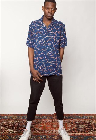 NAVY CHAINS OVERSIZED SHORT SLEEVE SHIRT