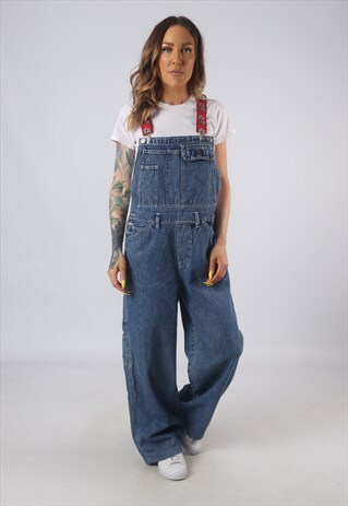 VINTAGE DENIM DUNGAREES BICH REWORKED UK 12 MEDIUM (GB3S)