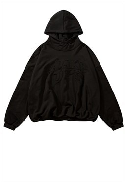 Raised neck hoodie reworked patch pullover grunge top black