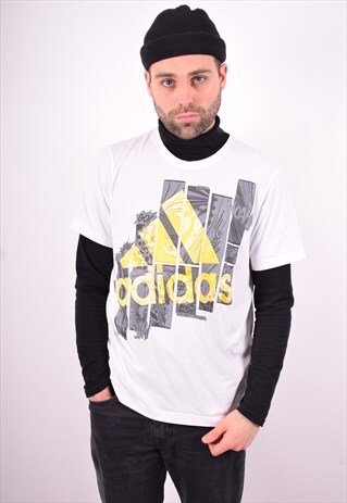 ADIDAS MENS VINTAGE T-SHIRT TOP LARGE WHITE 90'S