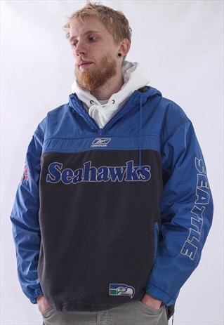 VINTAGE MENS REEBOK SEAHAWKS HALF ZIP FLEECE PULLOVER JACKET