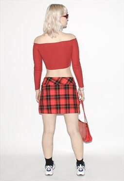 Vintage 90s plaid mini skirt in red / black