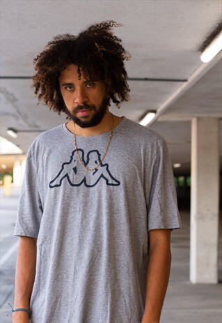 VINTAGE 90'S KAPPA T SHIRT IN GREY AND NAVY