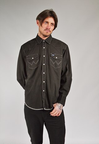 VINTAGE WRANGLER BLACK WESTERN SHIRT
