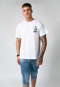 Oversized T-shirt in White with Black Smiley Print