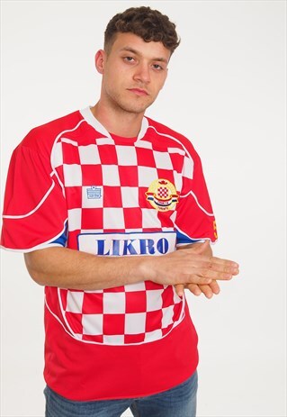 VINTAGE FOOTBALL PATTERN T-SHIRT RED