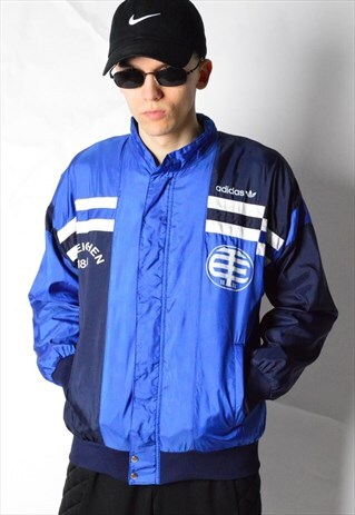 VINTAGE 90S BLUE SHELL ADIDAS TRACK JACKET WITH HOOD
