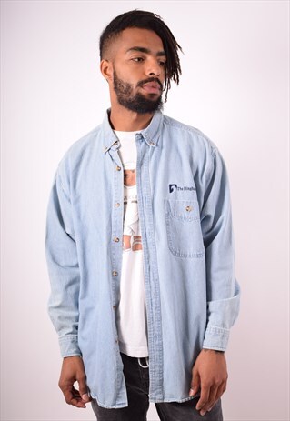 MENS VINTAGE DENIM SHIRT LARGE BLUE 90S