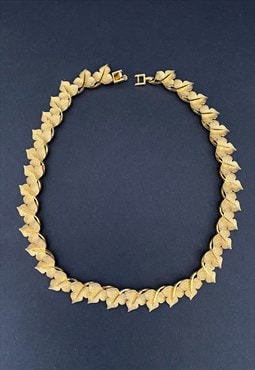 70's Vintage Ladies Necklace Gold Leaf Link Chain 
