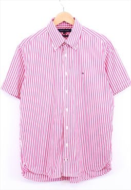 Vintage Tommy Hilfiger Shirt Pink White Short Sleeve Striped