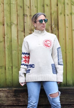 Vintage 1990s Napapijri quarter zip knitted jumper in cream