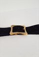 1980S VINTAGE BLACK SUEDE BELT GOLD BUCKLE BLACK WIDE SUEDE 