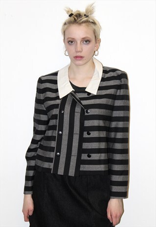 VINTAGE 80S WOVEN STRIPED EDGY GRUNGE MONOCHROME JACKET