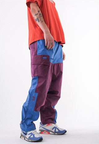 VINTAGE HELLY HANSEN SHELL WINDBREAKER PANTS 90S BLUE PURPLE