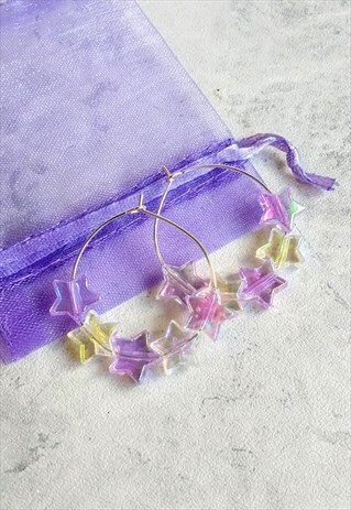LILAC IRIDESCENT CANDY STAR HOOP EARRINGS