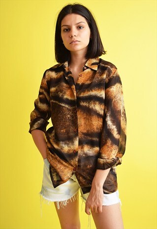 90'S RETRO MOD SHEER ANIMAL PRINT OVERSIZED SHIRT