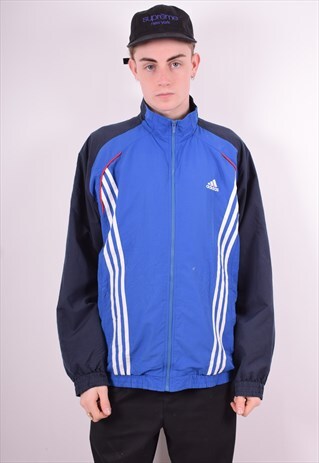ADIDAS MENS VINTAGE TRACKSUIT TOP JACKET LARGE BLUE 90'S