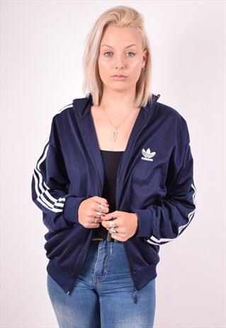 ADIDAS WOMENS VINTAGE TRACKSUIT TOP JACKET XL BLUE 90S