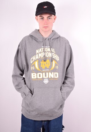 NOTRE DAME MENS VINTAGE NATIONAL CHAMPION HOODIE JUMPER LARG