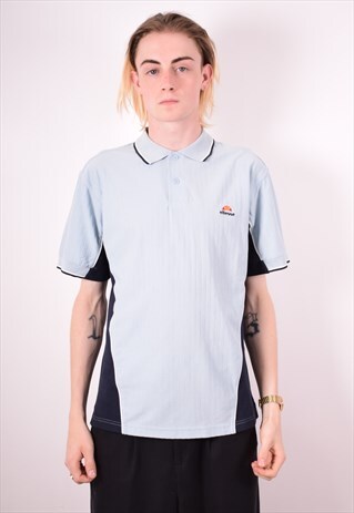 ELLESSE MENS VINTAGE POLO SHIRT MEDIUM BLUE 90S