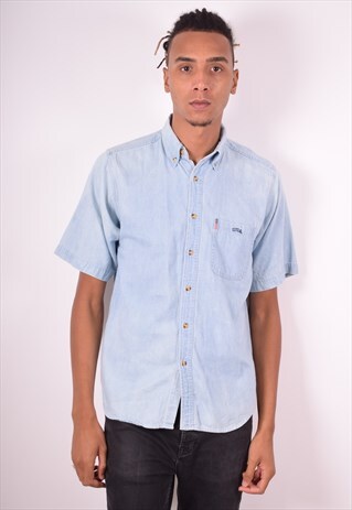 MENS VINTAGE DENIM SHIRT MEDIUM BLUE 90S