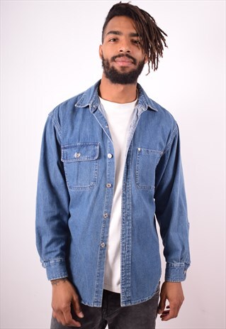 RALPH LAUREN MENS VINTAGE DENIM SHIRT MEDIUM BLUE 90S