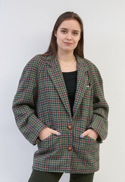 Vintage Women's L Check Plaid Tartan Wool Jacket Blazer Coat