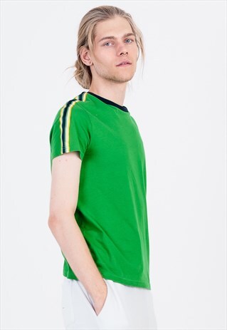 TAPED SLIM FIT T-SHIRT IN GREEN WITH NAVY NECKLINE
