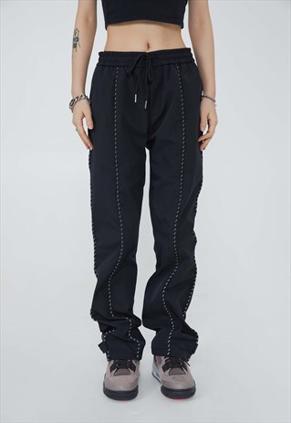 STRIPED ROPES PANTS THIN CARGO LINES JOGGERS IN BLACK