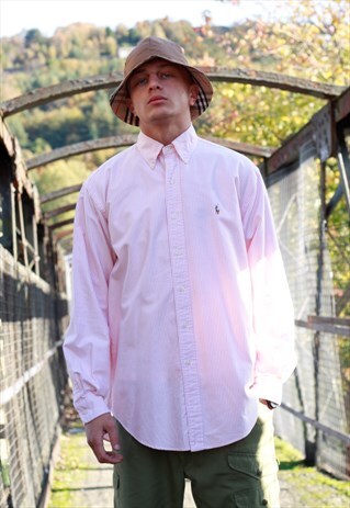 90S RALPH LAUREN PINK BENGAL STRIPE BUTTON DOWN OXFORD SHIRT