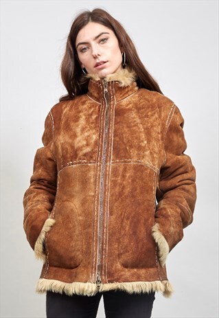VINTAGE 90'S CAMEL BROWN PREMIUM SHEEPSKIN JACKET