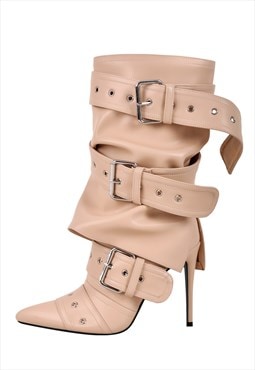 Pointed Toe Buckles Stiletto Ankle Boots