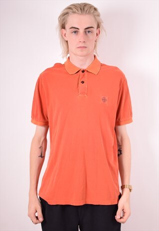 STONE ISLAND MENS VINTAGE POLO SHIRT MEDIUM ORANGE 90S