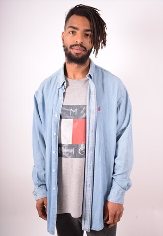 POLO RALPH LAUREN MENS VINTAGE DENIM SHIRT LARGE BLUE 90S